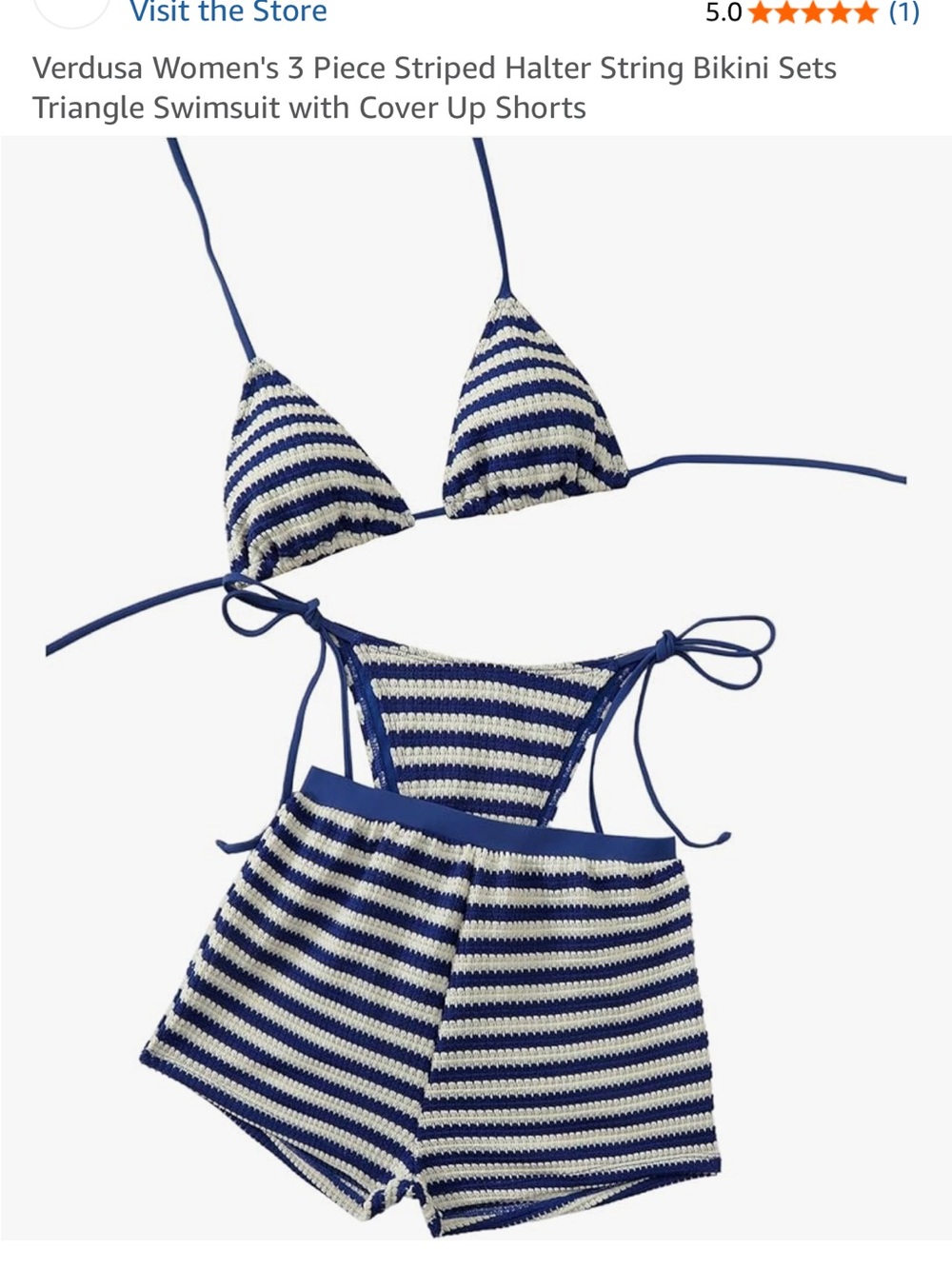 NWT Striped Crochet 3-Piece Swim Set - Navy & White
